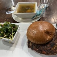 Black bean burger and vegan soup  at Black Fork Bistro in Loudonville