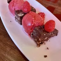 Chocolate Torte with raspberry sorbet  at Blue Sushi Sake Grill in Chicago