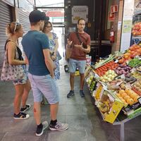 Fruits and veggies stall in Triana Market at Seville Vegan Tours in Sevilla