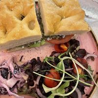 Chicken and pesto focaccia   at Plant Blonde in Glasgow