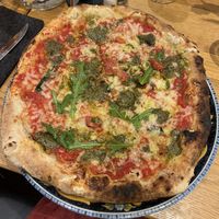 Vegan Margherita with pesto added  at Pizza Quartier in Vienna