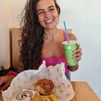 a happy vegan at Plant Power Fast Food in Hollywood