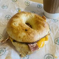 Fried egg & bacon bagel   at Plant Power Fast Food in Hollywood
