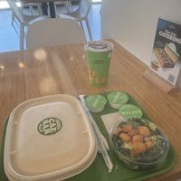 Chick’un Caesar Salad with Chocolate Shake  at Plant Power Fast Food in Hollywood