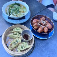 Pho soup, cauliflower, and gyoza  at Jaadin in Munich
