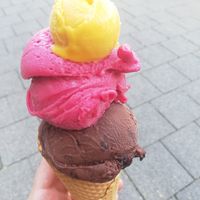Cookie Kiss, Limette-Hibiskus-Bergamotte & Kostprobe Maracuja-Mango-Zitronengras at Eisbrunnen - Vegan Ice Cream in Munich
