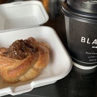 Vegan apple cruffin & oat milk latte   at Blacksmith's Breads in Long Beach
