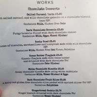 Menu at York Cocoa Works in York