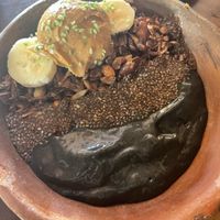 Smoothie bowl with avo and activated charcoal (leave bee pollen out)  at Malagua in Puerto Escondido