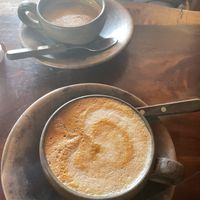 Cappuccino with soy milk and flat white with almond milk.  at Malagua in Puerto Escondido