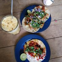 Golden milk, Tacos: Campechano, Milanesa y Alambre at Mandragora Vegan in Mexico City