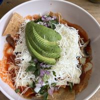Chilaquiles rojos   at Mandragora Vegan in Mexico City