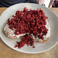 Molletes con chorizo   at Mandragora Vegan in Mexico City