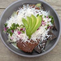 Chilaquiles verdes con milanesa de seitán at Mandragora Vegan in Mexico City