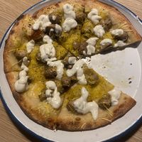 Mushroom pizza w/ vegan cheese and mayo  at Auckland House in Gladstone