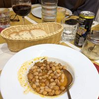 Delicious traditional Tuscan bean soup, aqua natural (still) at Il Masgalano in Siena