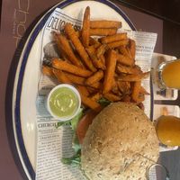 Vegan Burger , sweet potato fries   at Brasserie Chopin in Bilzen