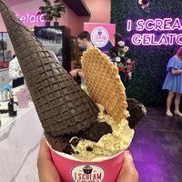Pistachio and dark chocolate ice cream with a chocolate cone.  So decadent!  at I Scream Gelato in Miami Beach