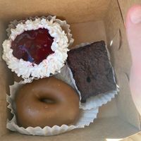 all GF and Vegan: Brownie, Maple Donut, and Strawberry Shortcake. at Haven On Earth Bakery & Deli in Reno