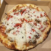 Vegan cheese vegan sausage roasted red peppers and garlic pizza at Mod Pizza - 5619 Texas 1604 Loop in San Antonio