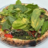 Vegan Pizza (Pesto Sauce variant) at Cafe Beaujolais in Mendocino