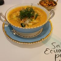 Vegan potato soup at La Maria in Cuenca