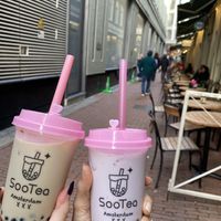 Bubble coffee with oat milk & Taro coconut milk  at SooTea in Amsterdam