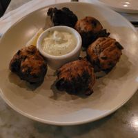 Mushroom zapolle puffs w lemon and tartar sauce at Wildseed  in Palo Alto