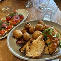 Spicy sausage omelette, carrot lox toast  at Wildseed  in Palo Alto
