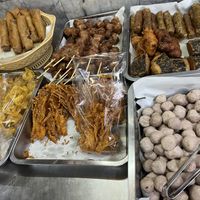 Side dish mostly deep fried mock meat or soy protein dishes  at Ming Kwan in Chiang Mai