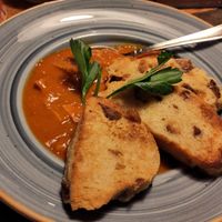 Pumkin-cream-goulash with roasted Bohemian bread-dumplings at Landgasthof Löwen in Aitrach