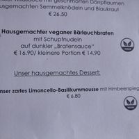 Daily menu vegan specials at Landgasthof Löwen in Aitrach