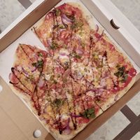 Vegan sweet and sour on a thin crust   at Pizza SQRD in Amman