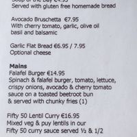 Vegan menu at Fifty50 in Navan