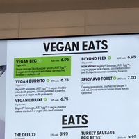 Vegan options featured at top of menu, yay!  at Gregorys Coffee in Paramus