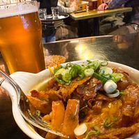 Vegan poutine with west coast IPA  at Korrigane Brasserie Artisanale in Quebec