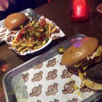 Triple and Single vegan burger with fries  at Fupburger in Norwich