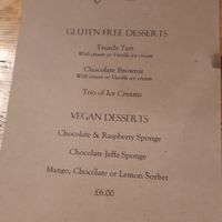The vegan dessert menu that I had nothing from because I was stuffed! at Blacksmith Arms in Lastingham