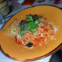 Vegan linguine with garlic bread at 85 Secret Garden  in Newcastle-under-lyme
