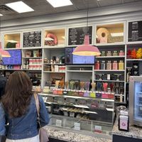 Interior, facing the ice cream counterr at Once Bitten Donuts in Red Bank