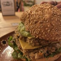 Vegan burger with avena  at Calavera Coyote Pulquería in Puebla