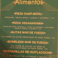 Vegan pizza option. at Calavera Coyote Pulquería in Puebla
