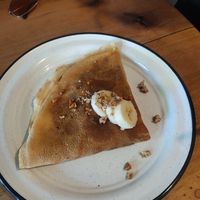 Vegan Chocolate, Sugar and cinnamon crepe with Banana and nuts at El Gecko in Mazunte
