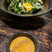 Soup and salad that come with a meal set at Kkot Bape Pida - 꽃 밥에 피다 A Flower Blossom on the Rice in Seoul