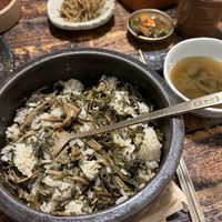 Rice with roots an mushroms  at Kkot Bape Pida - 꽃 밥에 피다 A Flower Blossom on the Rice in Seoul