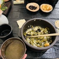 Goatsbeard bibimbap with thistle doenjang soup  at Kkot Bape Pida - 꽃 밥에 피다 A Flower Blossom on the Rice in Seoul