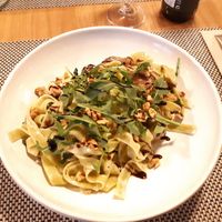 Vegetarian spinach tagliatelle with vegetarian alheira  at Terrassa in Amarante