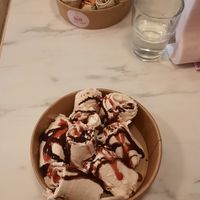 Bowl 1: pineapple and watermelon with strawberry & chocolate sauce. Bowl 2: matcha and oreo with caramel sauce and strawberries at Saeta Húsið in Reykjavik