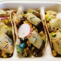 Vegan tacos with artichoke hearts (a day they were out of the chili lime jackfruit)  at Quila's in St Johns