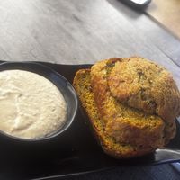 delish complementary bread and hummus !  at Alhambra in Milan